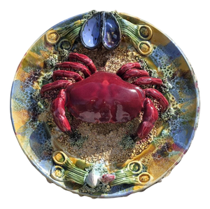 Large Majolica Earthenware Platter with Crab Decoration from Vallauris, 1950