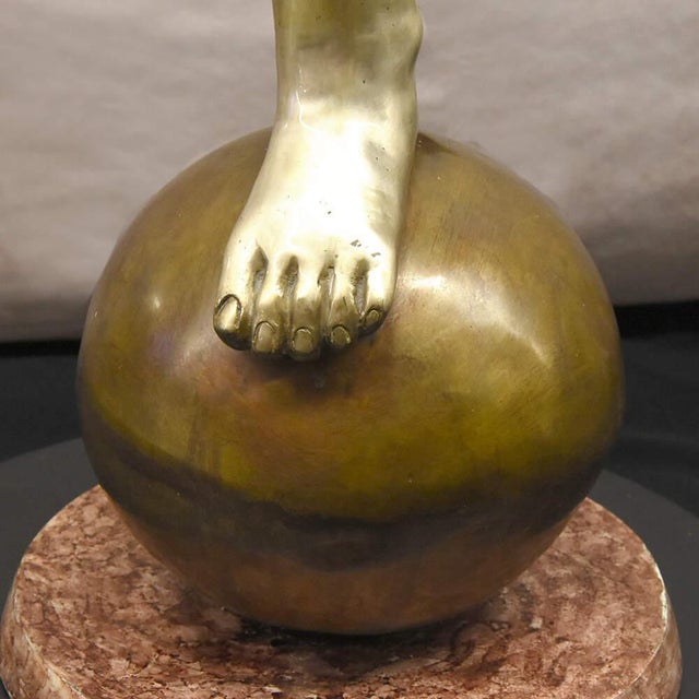 Bronze Bronze Balancing Putti Sculpture in the Style of Auguste Moreau on Marble Base For Sale - Image 8 of 8