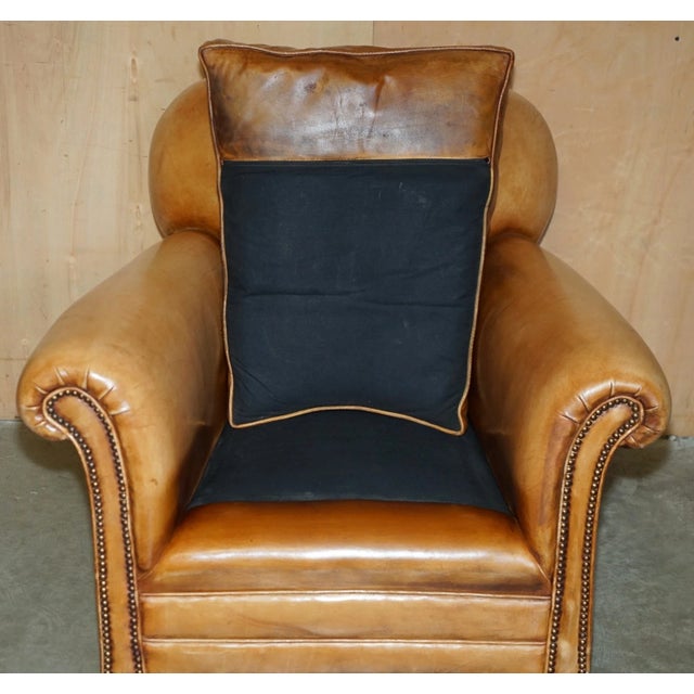 Comfortable Pair of Antique Chesterfield Victorian Brown Leather Club Armchairs For Sale - Image 11 of 17