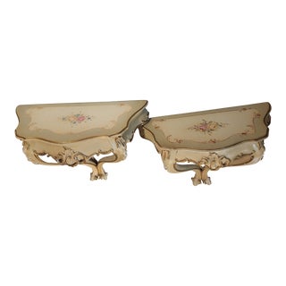 1930s Pair Hand Painted Antique Italian Consoles For Sale