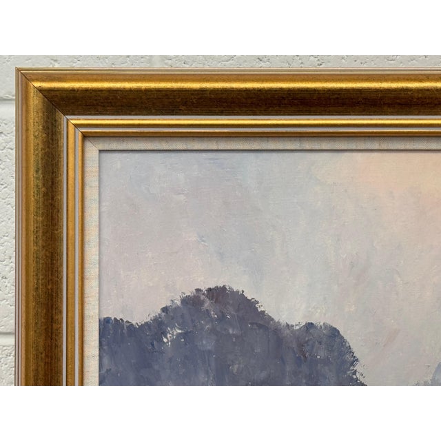 A serene river landscape at dawn with misty trees and soft, warm morning light 1987 Circa For Sale - Image 11 of 18