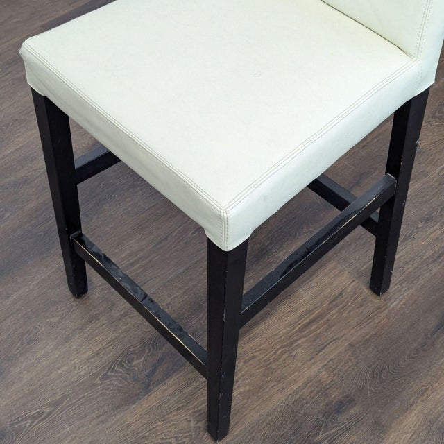 Crate & Barrel Leather Bar Stool With Wood Legs For Sale In San Francisco - Image 6 of 7