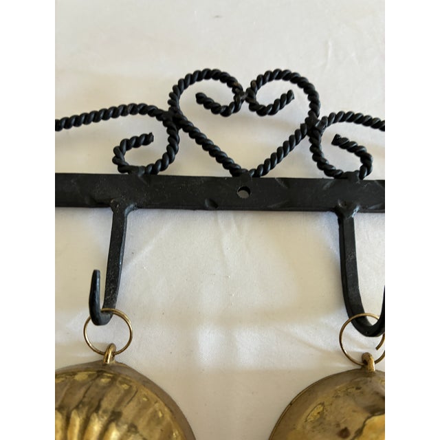 Vintage Wrought Iron Heart Rack With 4 Brass Jelly Molds For Sale In Oklahoma City - Image 6 of 10