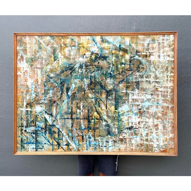 Brown Vintage Original Abstract Oil on Painting For Sale - Image 8 of 12