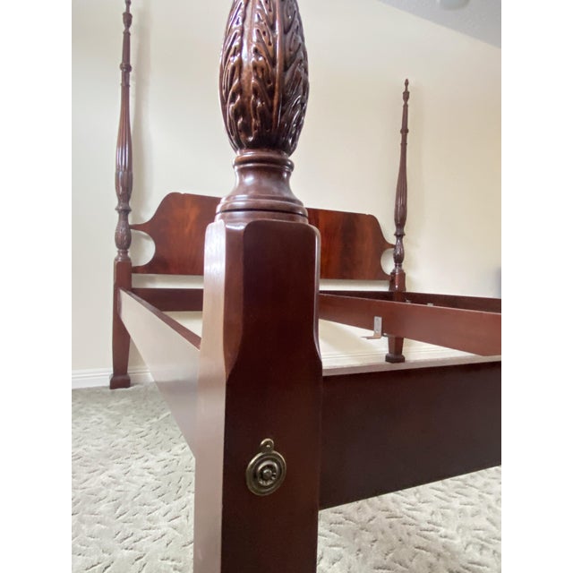 Wood Late 20th Century Craftique Chippendale Style Mahogany Four Poster King Bed, Vintage For Sale - Image 7 of 11