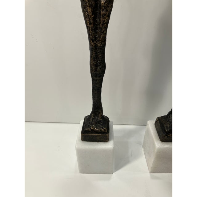 Vintage Pair of Iron Giacometti Inspired Figures on Marble For Sale - Image 4 of 7