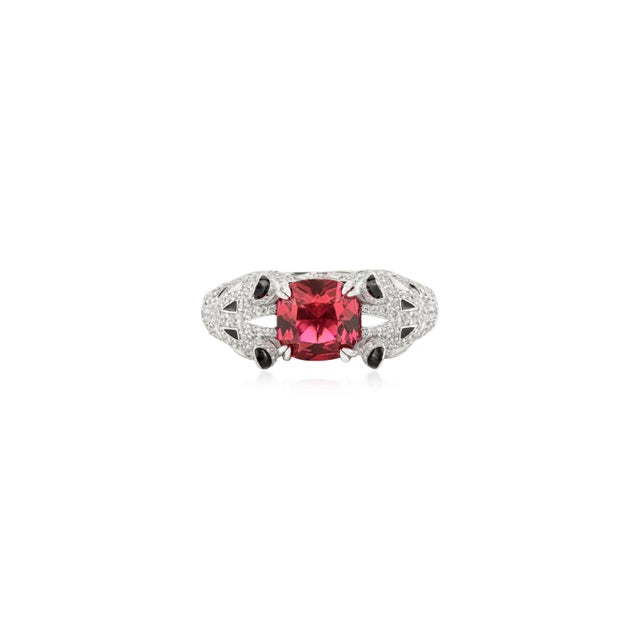 Boho Chic Panther Animal Statement Unisex Silver Ring With Chunky Zircon- Size 8 For Sale - Image 3 of 11