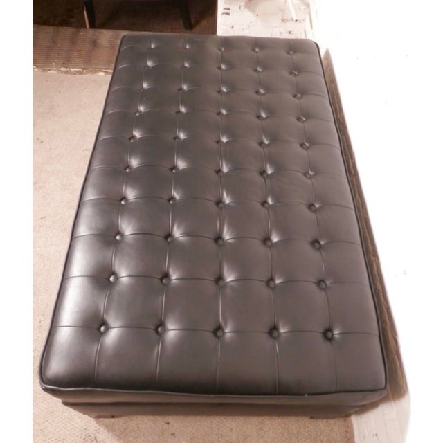 Black Mid 20th Century Tufted Large Black Leather Ottoman For Sale - Image 8 of 8