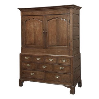 18th Century Georgian Period English Oak Linen Press For Sale
