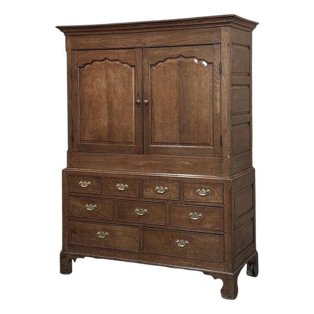 18th Century Georgian Period English Oak Linen Press For Sale