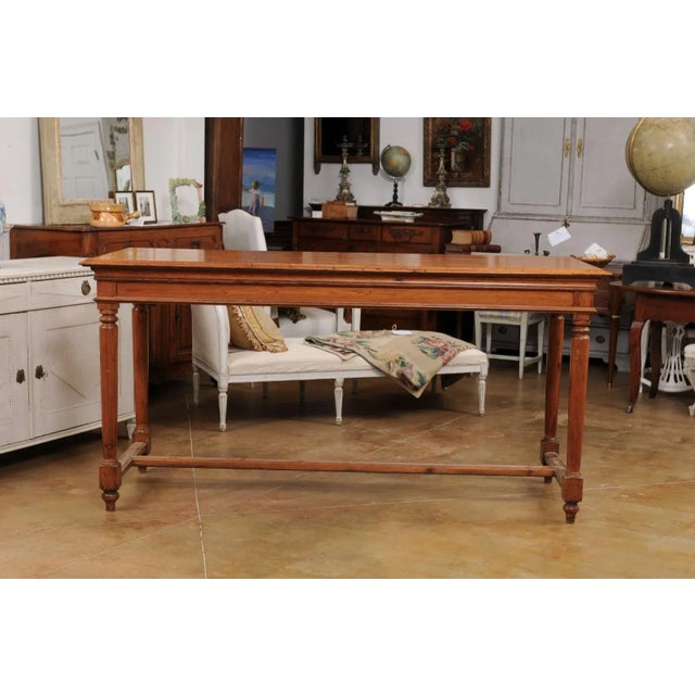 Early 20th Century French Louis XVI Style 20th Century High Bar Pine Table With Cylindrical Legs For Sale - Image 5 of 13
