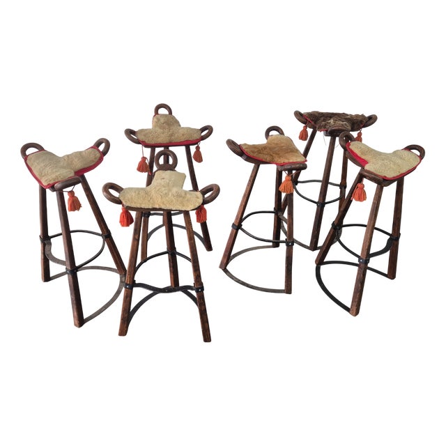 Vintage Brutalist Marbella Stools attributed to Sergio Rodrigues, 1970s, Set of 6 For Sale