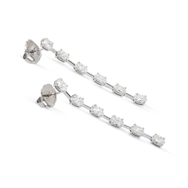 Metal Ladies 18k White Gold 3.50ctw Oval Cut Diamonds Drop Dangle Earrings For Sale - Image 7 of 9