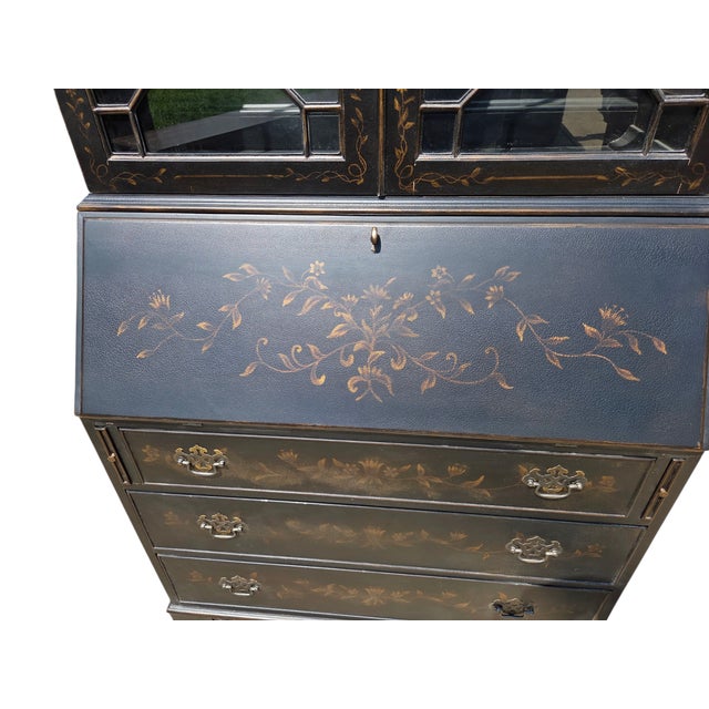 1990s Ethan Allen Newport Liliana Secretary Writing Desk Hutch Display Chinoiserie For Sale - Image 9 of 15