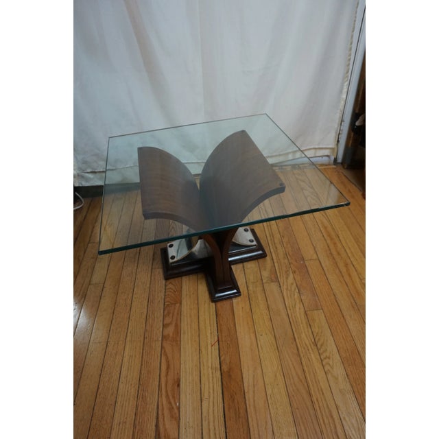 1930s Art Deco Dark Walnut Wedge Shaped Aluminum Based End Tables - a Pair For Sale - Image 11 of 13