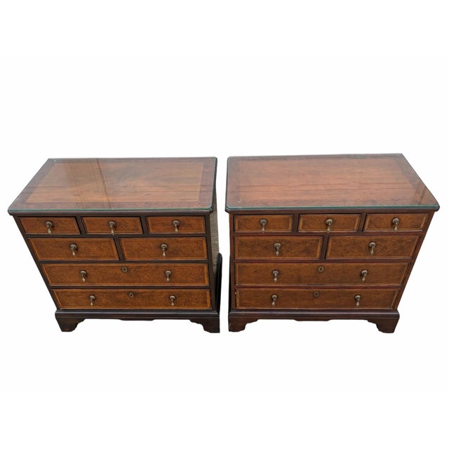 Late 20th Century Late 20th Century Baker Milling Road Cherry Burlwood Georgian Dressers - A Pair For Sale - Image 5 of 8