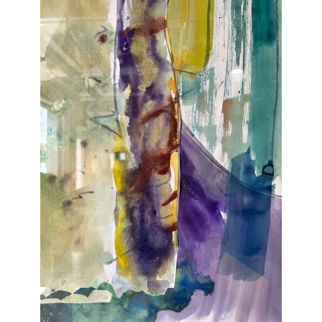 Metal 1982 Vintage Mixed Media Expressionist Abstract Watercolor & Oil Pastel Painting by Yamill For Sale - Image 7 of 12