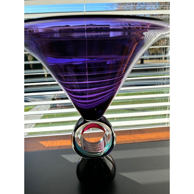 Correia Art Glass Purple Pedestal Bowl For Sale - Image 12 of 12