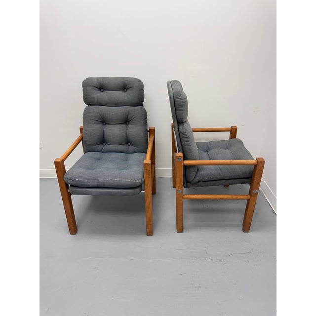 Vintage Danish Modern High-Back Lounge Chairs, Pair, C. 1970s For Sale - Image 4 of 13