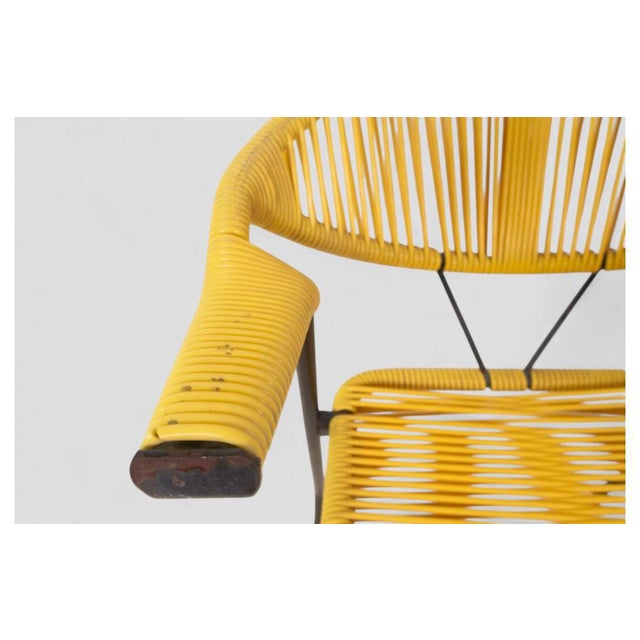Metal Vintage Garden Chair in Woven Yellow Plastic with Iron Frame For Sale - Image 7 of 8