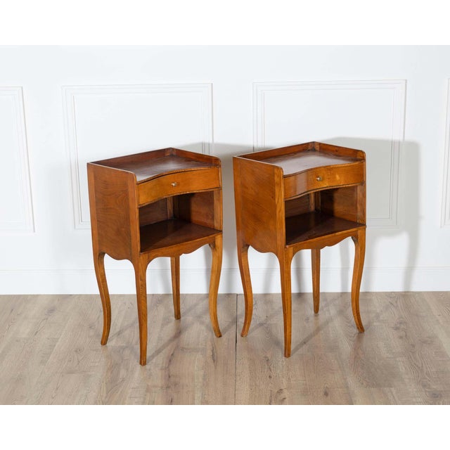 Mid-20th Century Pair of Louis XV Style Cherry Bedside Tables with Drawer and Niche For Sale - Image 12 of 14