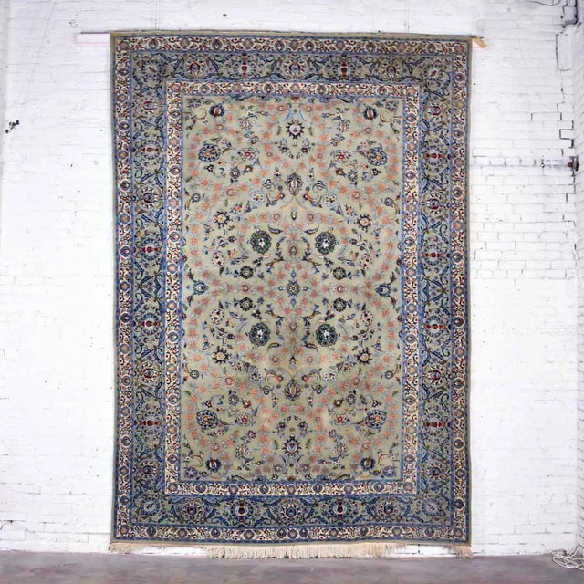 Handmade Persian Wool Tabriz Style Large Rug Light Teal Green Ground 12’3”x 8’9.5” For Sale - Image 13 of 13