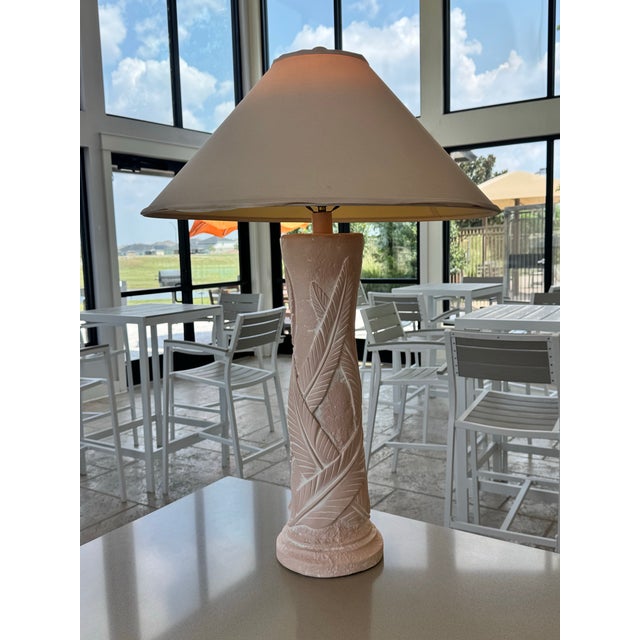 1980s Vintage C. 1980s Art Deco Revival Palm Beach Regency Peachy-Pink Plaster Palm Leaf Table Lamp For Sale - Image 5 of 11
