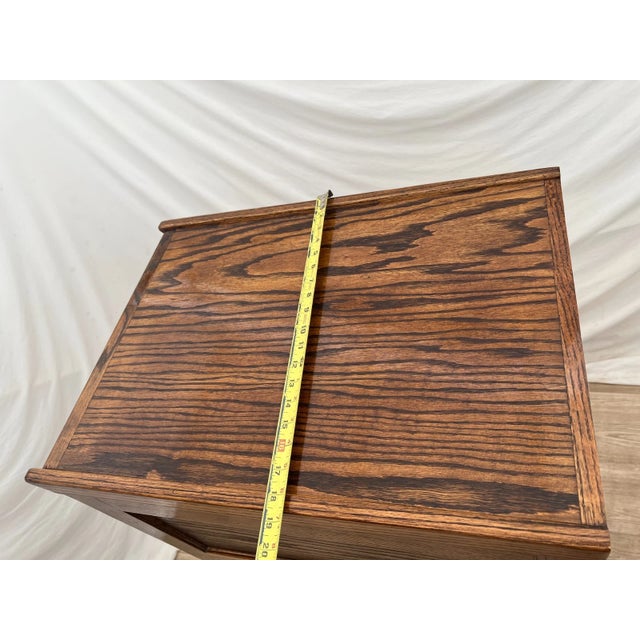 Vintage Tiger Oak File Cabinet Four Drawers One Locks Paneled Sides Legal Size For Sale - Image 9 of 11