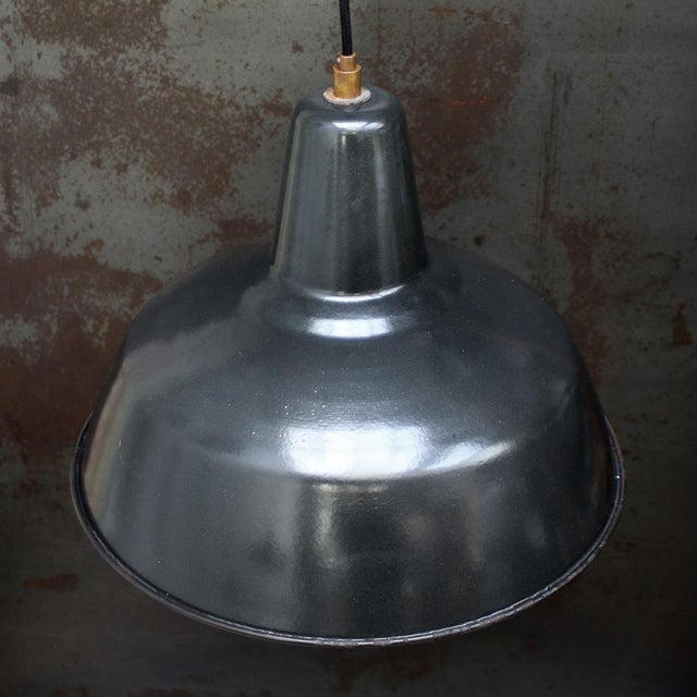 Industrial Vintage French Industrial Black Enamel Pendant Lamp For Sale - Image 3 of 5