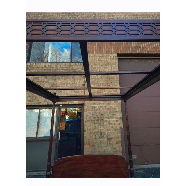 Late 20th Century Henredon Attributed Federal Carved Mahogany Four-Poster Queen Size Fretworked Canopy Bed For Sale - Image 9 of 15