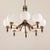 This italian mid-century chandelier from the 1960s, crafted in a refined combination of brass, solid teak, and black-...