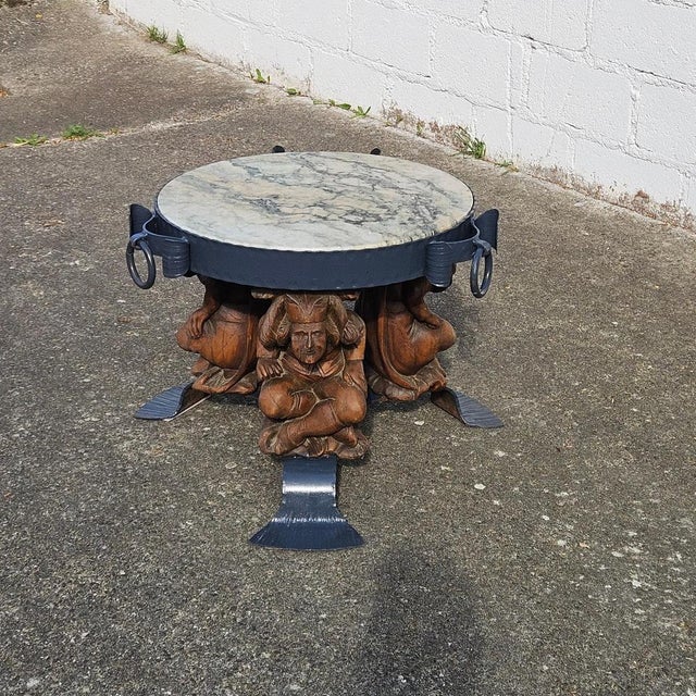Forged Iron Lounge Table with Marble Top by Jean Maurice Rothschild, 1950s For Sale - Image 4 of 18