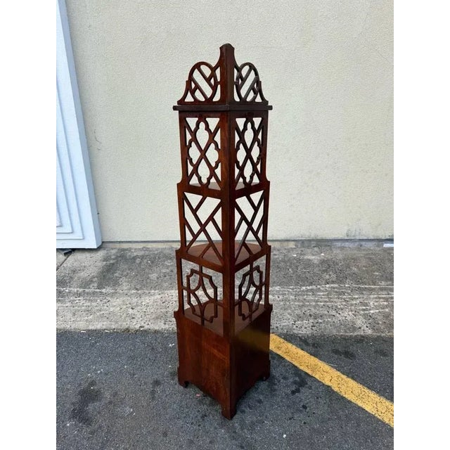 Pair of Hand Carved Fretwork Mahogany Corner Shelfs Bookcases Etageres For Sale - Image 11 of 11