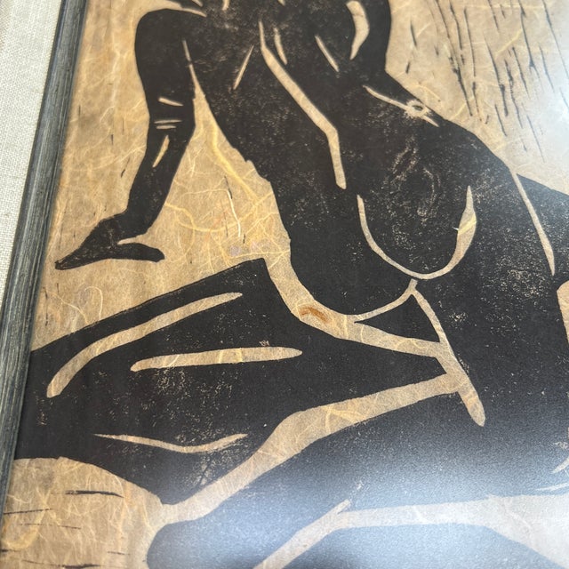 Abstract 1960’s Original Female Nude Woodblock Print in Vintage Whitewash Wood Frame For Sale - Image 3 of 5