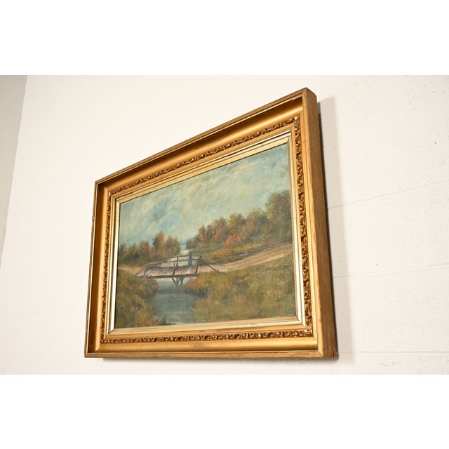 Abstract Allan Rutherford Wilber Original Artist Signed "River Walk" Oil Painting on Canvas in Carved Giltwood Frame For Sale - Image 3 of 14