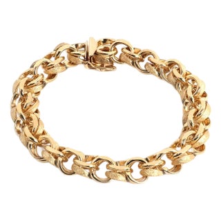 Double Ring 14k Yellow Gold Links Charm Bracelet 8" Long For Sale