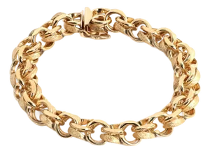 Double Ring 14k Yellow Gold Links Charm Bracelet 8" Long