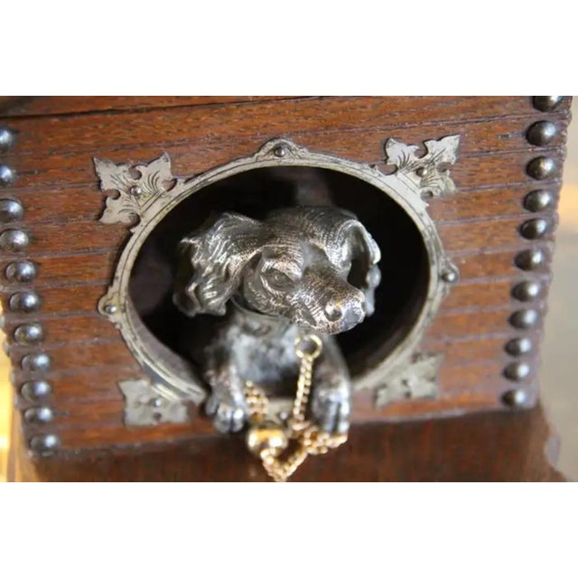 Brown French Cigar Box with Bronze Dog in Dog House, 1890s For Sale - Image 8 of 16