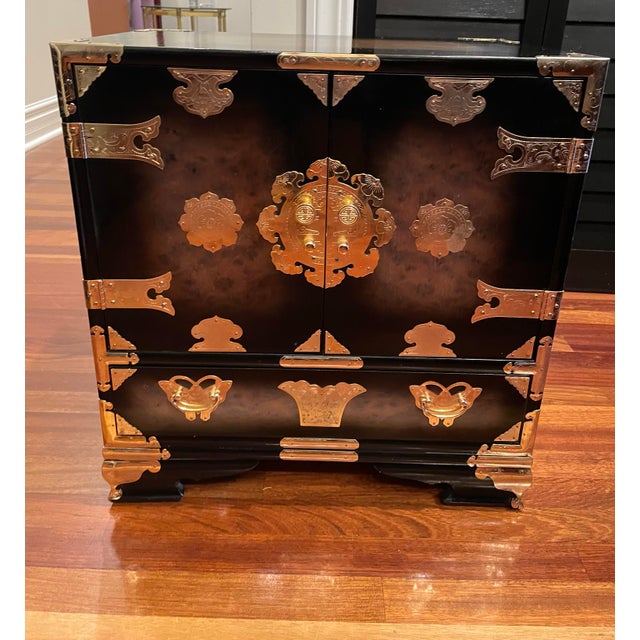 Campaign 1980s Korean Tansu Style Chest Cabinet Chinoiserie Campaign Asian For Sale - Image 3 of 12
