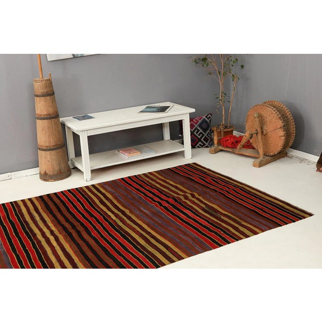 Mid 20th Century Mid 20th Century Striped Vintage Turkish Kilim Rug For Sale - Image 5 of 6