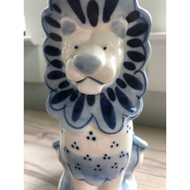 Mid 20th Century Vintage Mid 20th Century Hand-Painted Russian Lion Creamer in Blue and White For Sale - Image 5 of 10