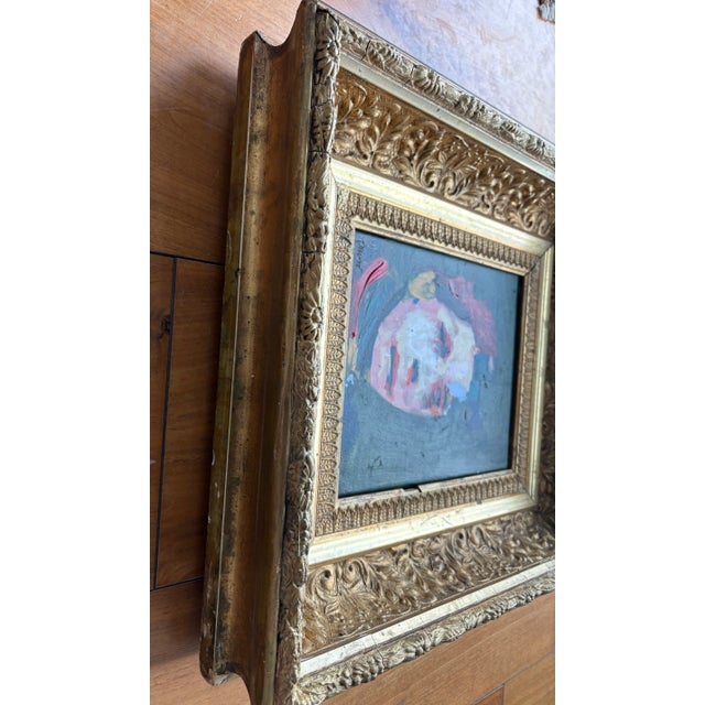 Wood 2025 Abstract Oil Portrait Painting in Vintage French Frame For Sale - Image 7 of 12