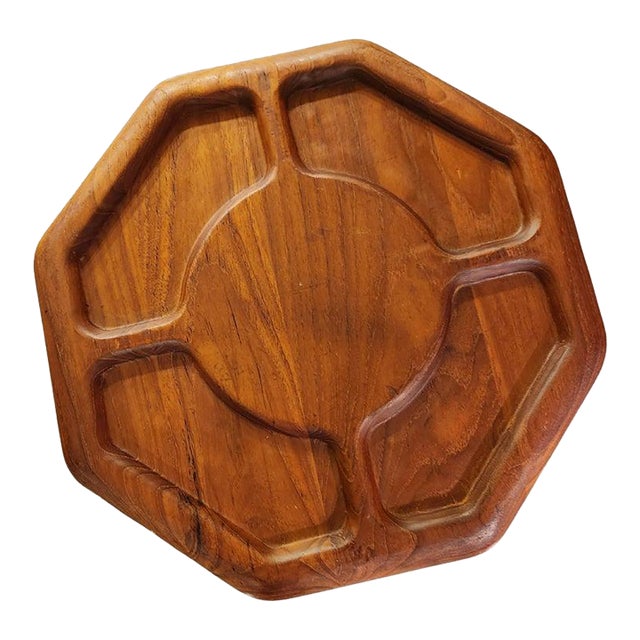 1970s Mid Century Modern Sculptural Solid Teak Swirl Platter Lazy Susan For Sale