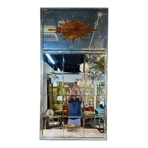 Pair of Jansen Style Eglomise Sunburst Trumeau Mirrors With Beveled Glass
