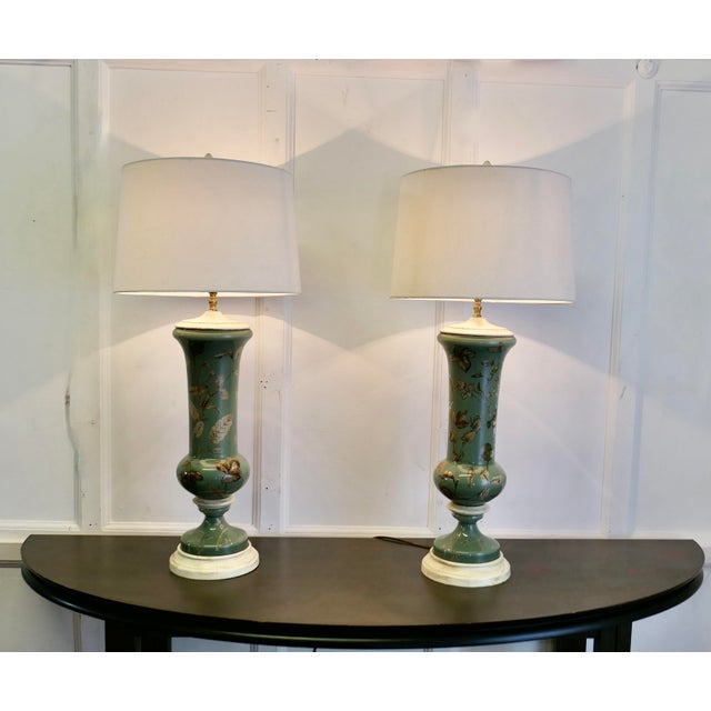 Reverse Painted Tall Baluster Vase Lamps, 1890s, Set of 2 For Sale - Image 6 of 7