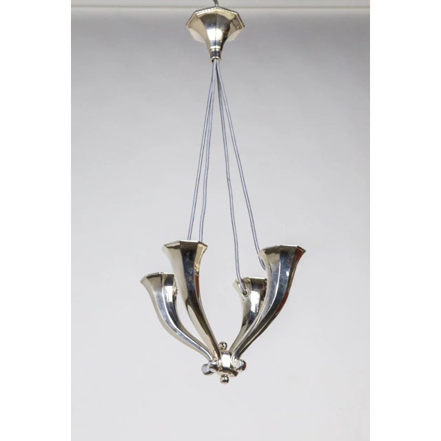 Early 20th Century Silver Plated Solid Bronze 4-Light Horn Chandelier For Sale - Image 11 of 11
