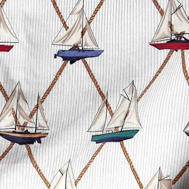 Schumacher 1990s Schumacher Sailboats Nautical Textile, White Cream, Multi Color Vintage Cotton - 10 Yards For Sale - Image 4 of 5