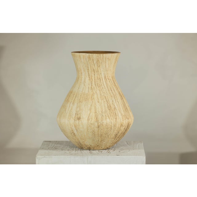 Late 20th Century Large Artisan Ceramic Vase with Textured Drip Glaze and Flared Neck For Sale - Image 5 of 18