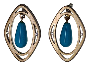 18kw Turquoise Drop Floating Diamond Earrings, Pair