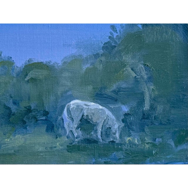 Late 20th Century Folk Art Nocturne Oil Landscape Painting With Horses For Sale - Image 4 of 7